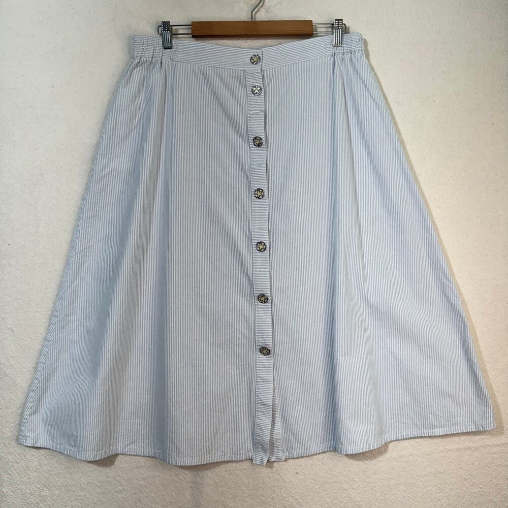 Saint Germaine Paris Striped A-Line Midi Skirt Button Front Size X-Large 90s VTG